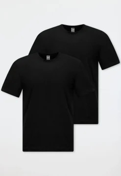 Shirt kurzarm Jersey 2er-Pack rundhals schwarz - American T-Shirt