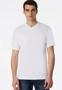 Shirt kurzarm Jersey 2er-Pack V-Ausschnitt weiß - American T-Shirt