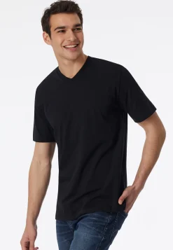 Shirt kurzarm Jersey 2er-Pack V-Ausschnitt schwarz - American T-Shirt