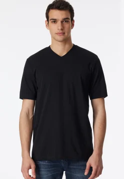 Shirt kurzarm Jersey 2er-Pack V-Ausschnitt schwarz - American T-Shirt