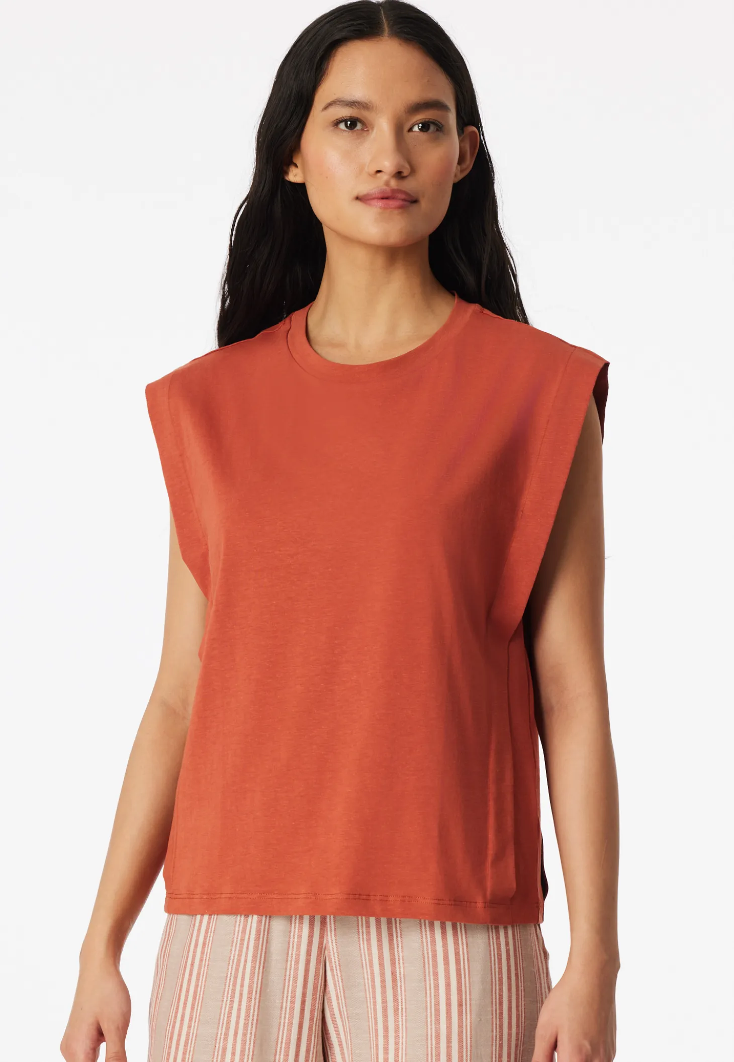 Shirt kurzarm Leinen terracotta - Mix+Relax
