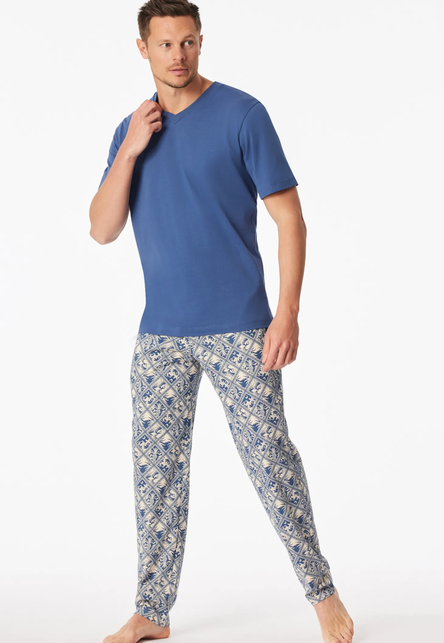 Shirt kurzarm V-Ausschnitt atlantikblau - Mix+Relax