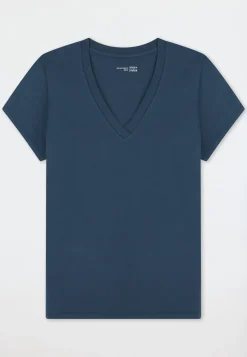 Shirt kurzarm V-Ausschnitt deep blue - Mix+Relax