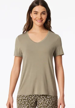 Shirt kurzarm V-Ausschnitt jade - Mix+Relax
