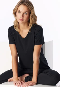 Shirt kurzarm V-Ausschnitt schwarz - Mix+Relax