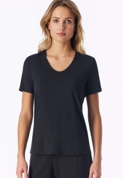 Shirt kurzarm V-Ausschnitt schwarz - Mix+Relax
