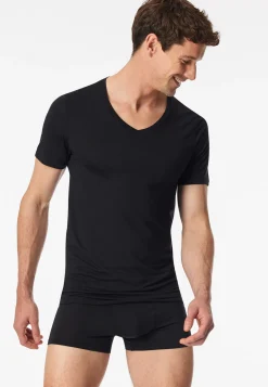 Shirt kurzarm V-Ausschnitt schwarz - Premium Modal