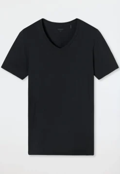 Shirt kurzarm V-Ausschnitt schwarz - Premium Modal
