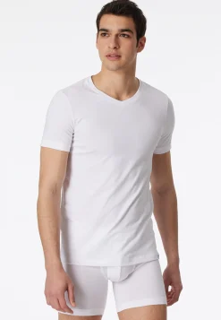 Shirt kurzarm V-Ausschnitt weiß - Long Life Cotton