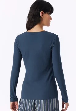 Shirt langarm Doppelripp Druckknöpfe deep blue - Mix+Relax