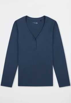 Shirt langarm Doppelripp Druckknöpfe deep blue - Mix+Relax
