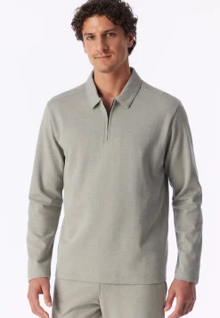 Shirt langarm Feinripp Jacquard Zipper bright taupe - Mix+Relax