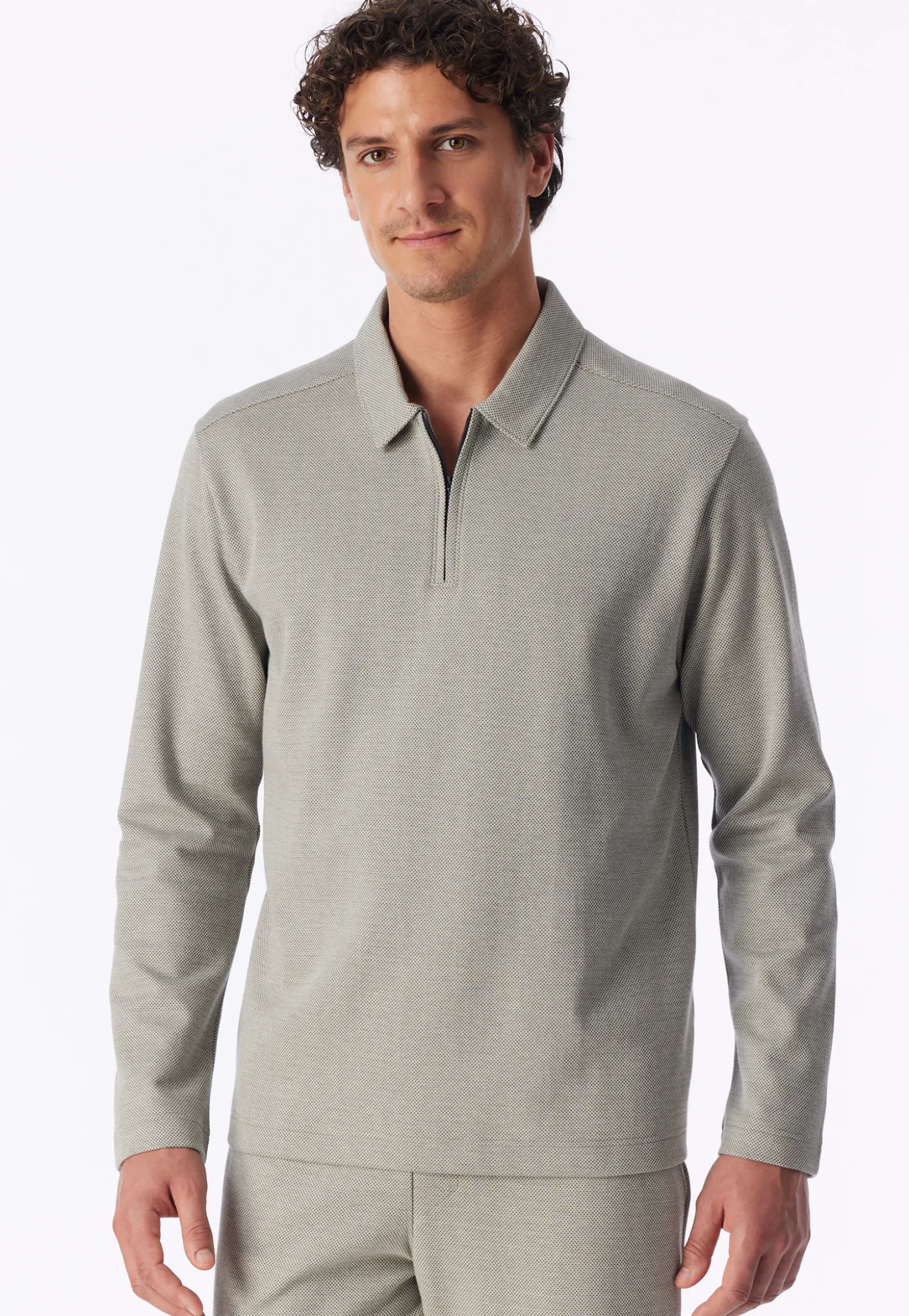 Shirt langarm Feinripp Jacquard Zipper bright taupe - Mix+Relax
