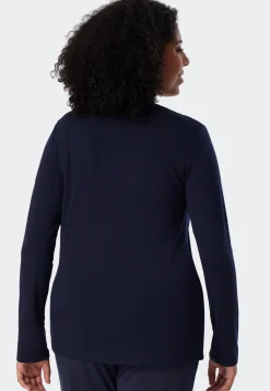 Shirt langarm Modal V-Ausschnitt blau - Mix+Relax