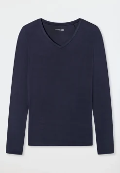 Shirt langarm Modal V-Ausschnitt blau - Mix+Relax
