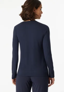 Shirt langarm Modal V-Ausschnitt Knopfleiste blau - Mix+Relax