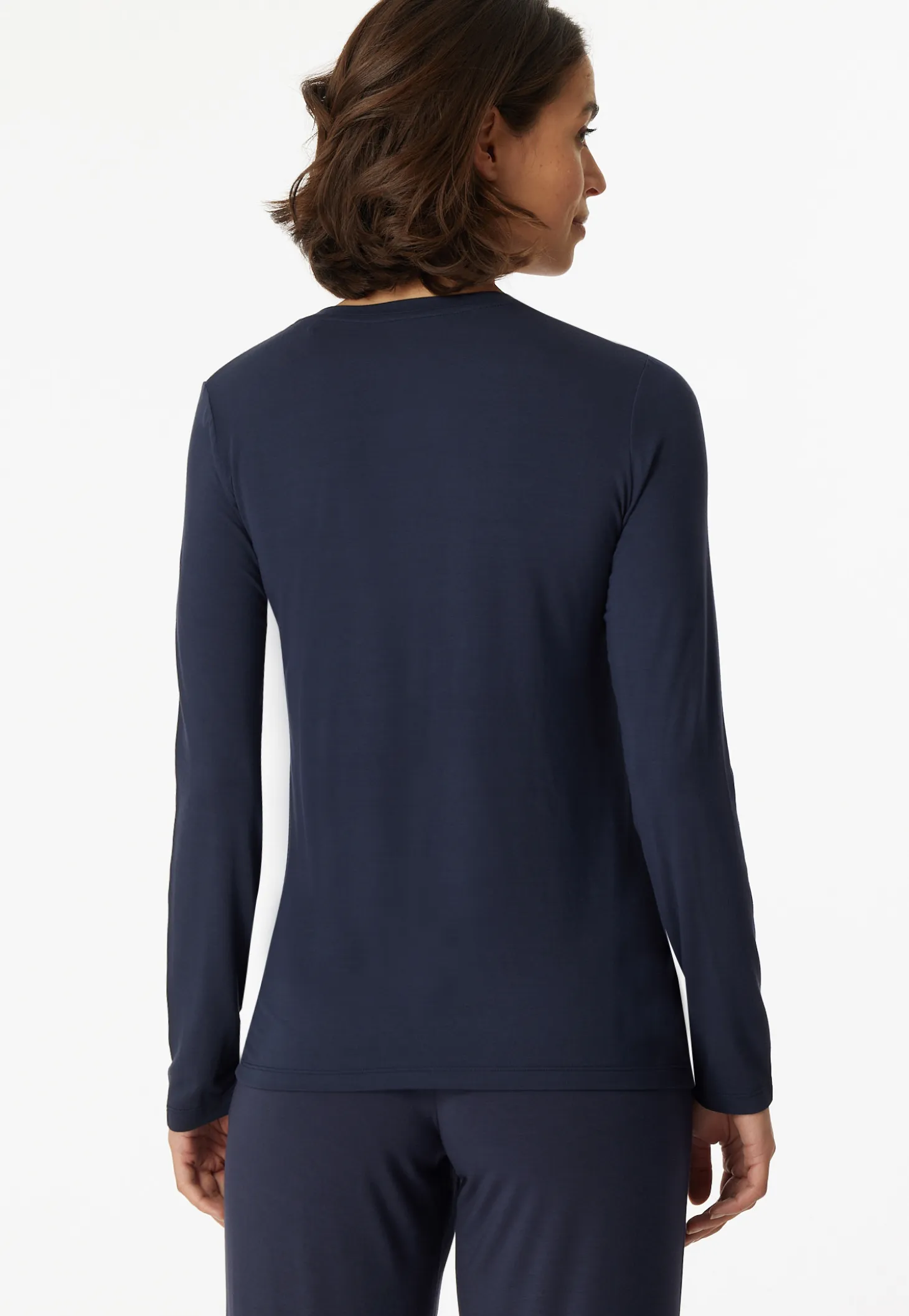 Shirt langarm Modal V-Ausschnitt Knopfleiste blau - Mix+Relax