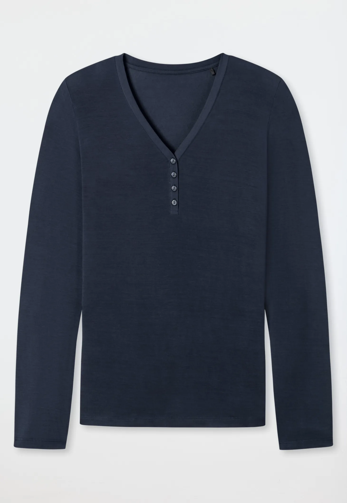 Shirt langarm Modal V-Ausschnitt Knopfleiste blau - Mix+Relax