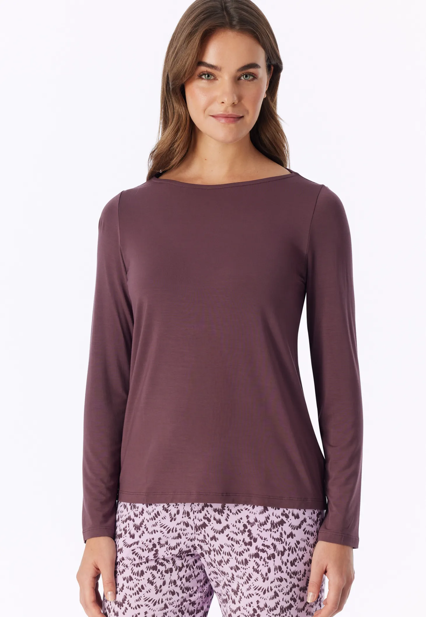 Shirt langarm U-Boot-Ausschnitt kakaobraun - Mix+Relax
