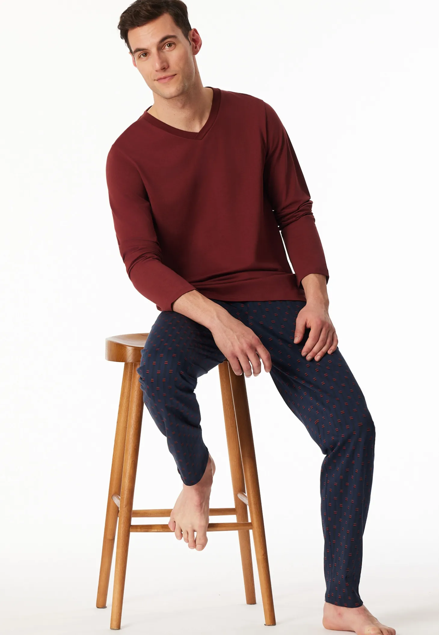 Shirt langarm V-Ausschnitt burgund - Mix+Relax
