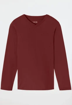 Shirt langarm V-Ausschnitt burgund - Mix+Relax