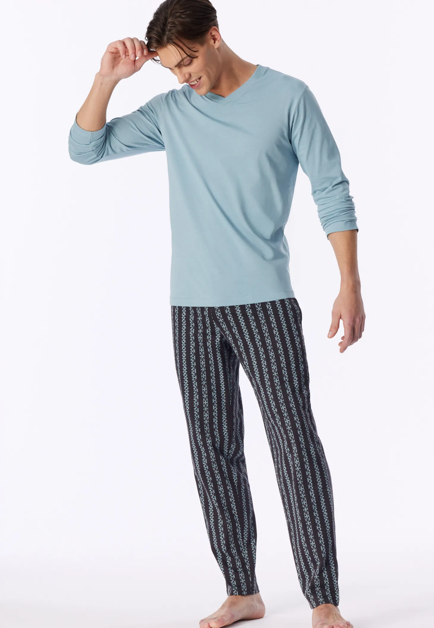 Shirt langarm V-Ausschnitt eisblau - Mix+Relax