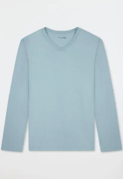 Shirt langarm V-Ausschnitt eisblau - Mix+Relax