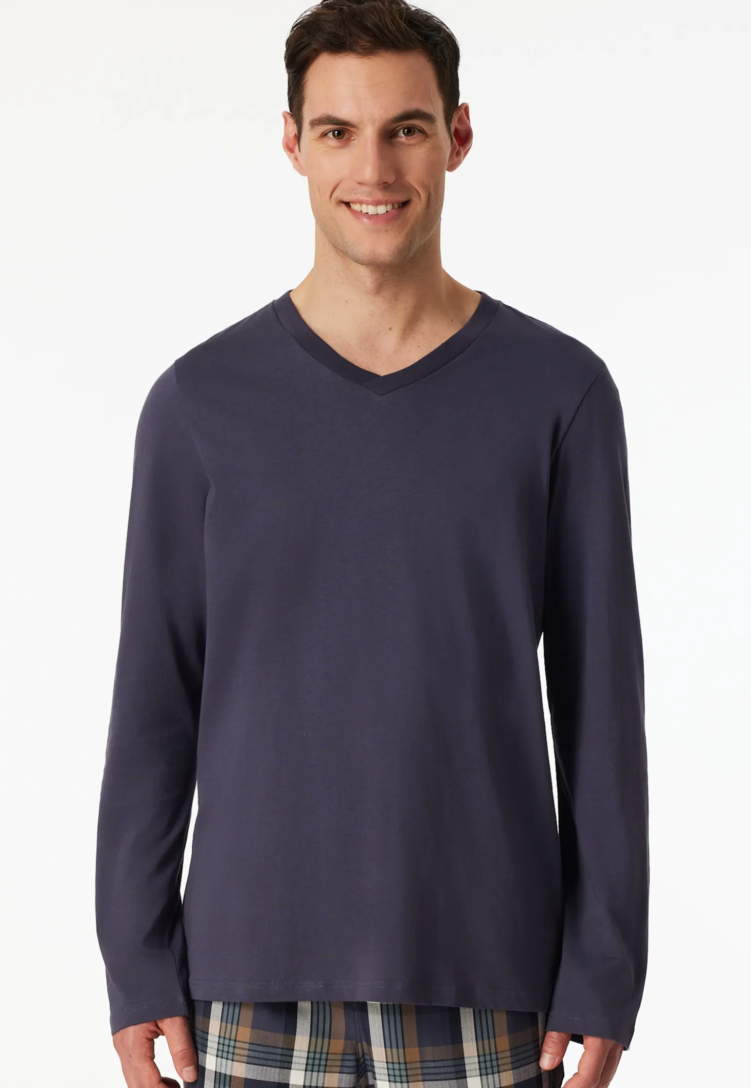 Shirt langarm V-Ausschnitt graphit - Mix+Relax