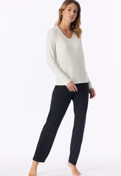 Shirt langarm V-Ausschnitt naturweiß - Mix+Relax