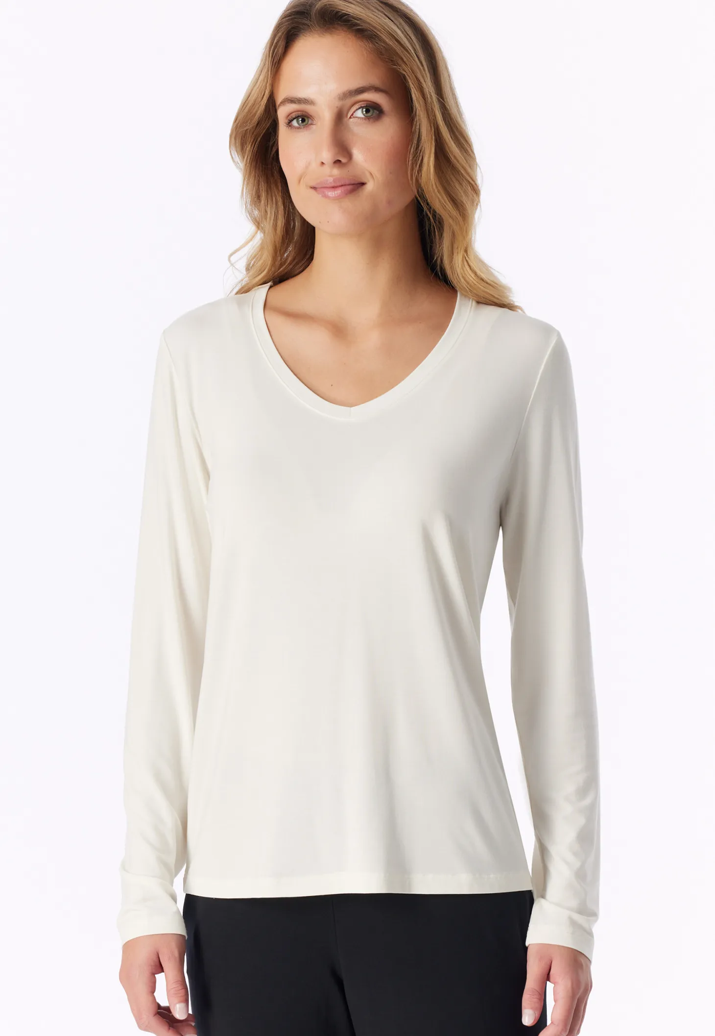 Shirt langarm V-Ausschnitt naturweiß - Mix+Relax