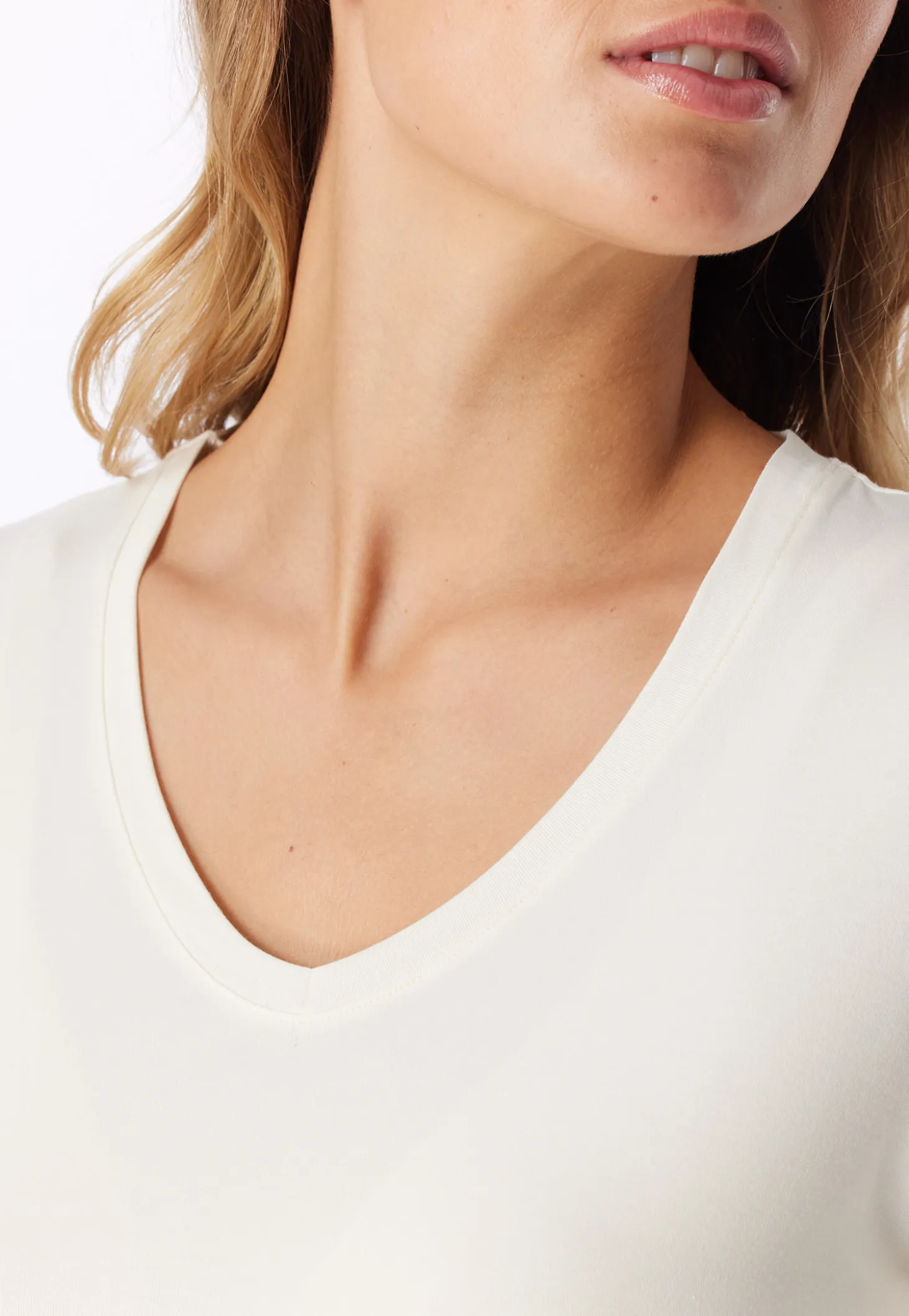 Shirt langarm V-Ausschnitt naturweiß - Mix+Relax