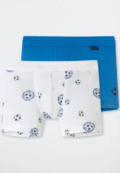 Shorts 2er-Pack Feinripp Softbund Fußball blau/weiß - Feinripp Multipacks