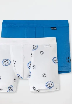 Shorts 2er-Pack Feinripp Softbund Fußball blau/weiß - Feinripp Multipacks