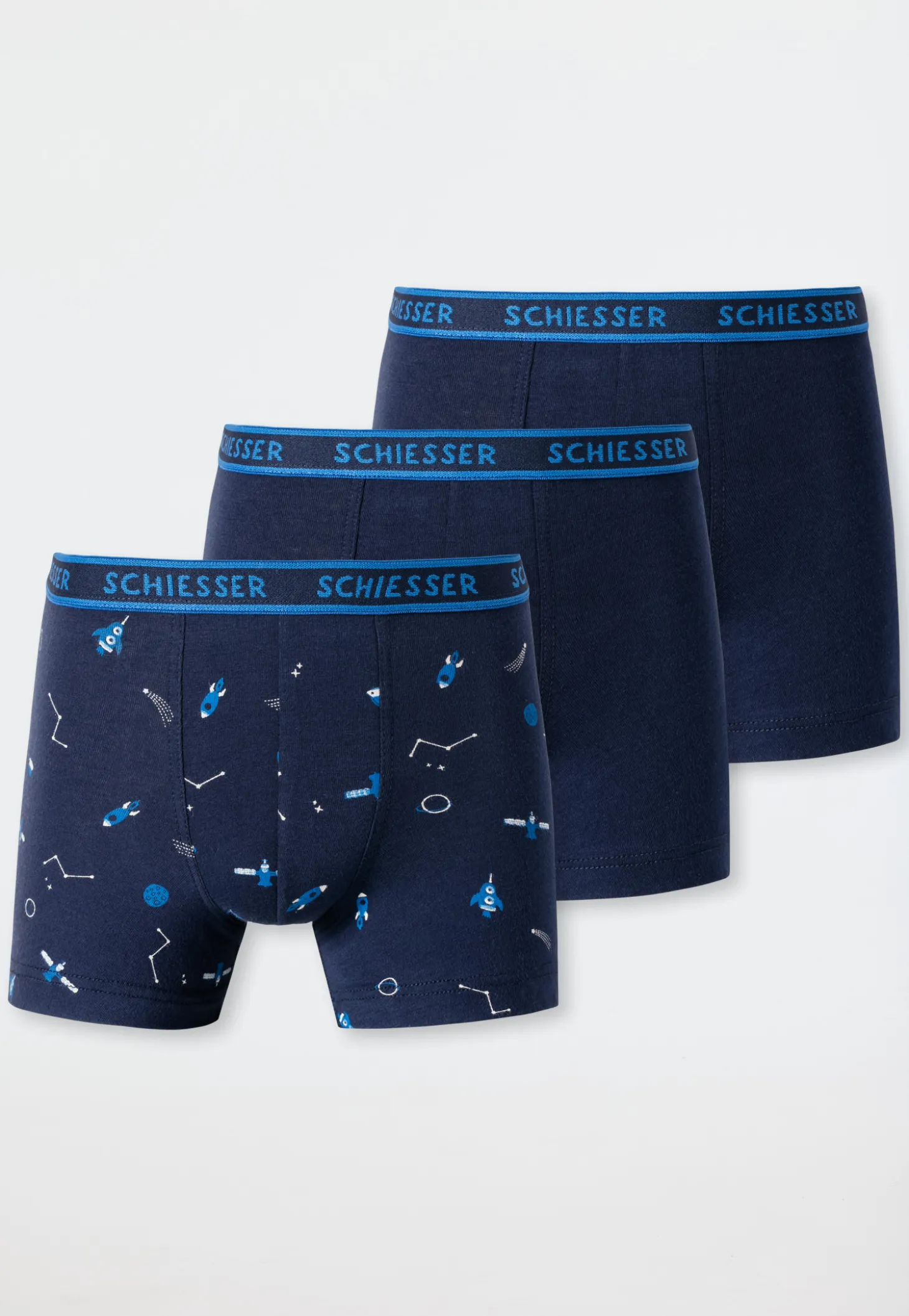 Shorts 3er-Pack Webgummibund blau/Rakete - 95/5