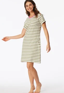 Sleepshirt kurzarm Streifen linde - Casual Essentials