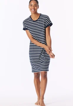 Sleepshirt kurzarm Streifen nachtblau - Casual Essentials