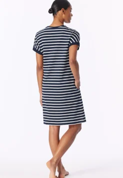 Sleepshirt kurzarm Streifen nachtblau - Casual Essentials