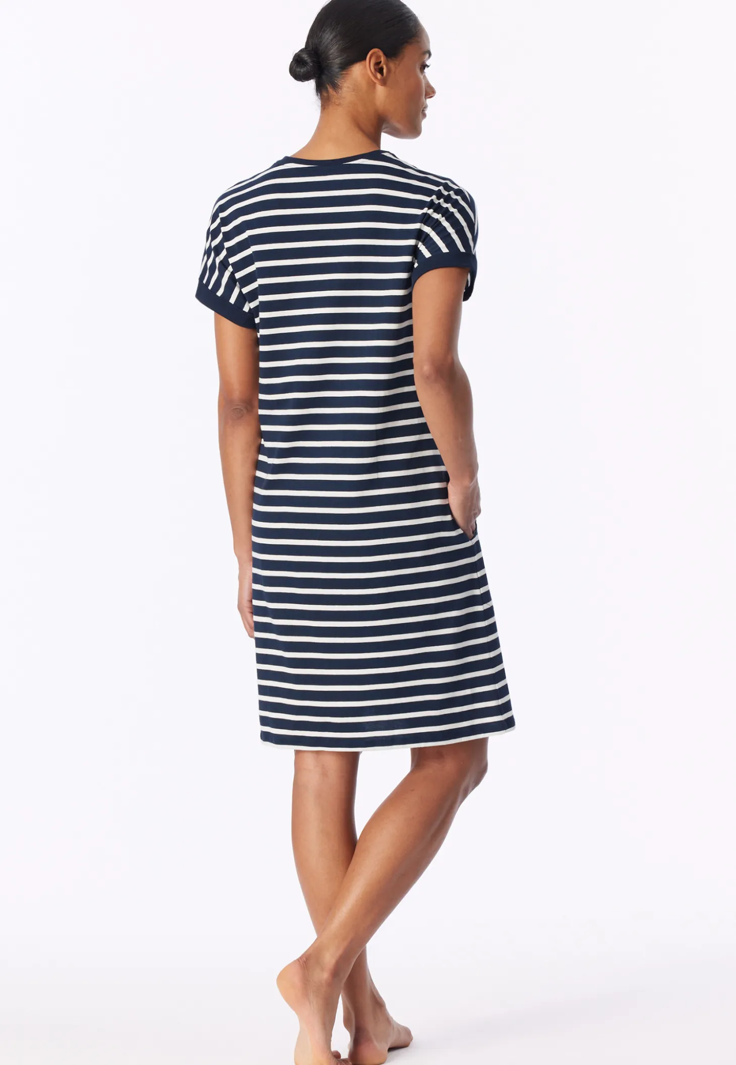 Sleepshirt kurzarm Streifen nachtblau - Casual Essentials