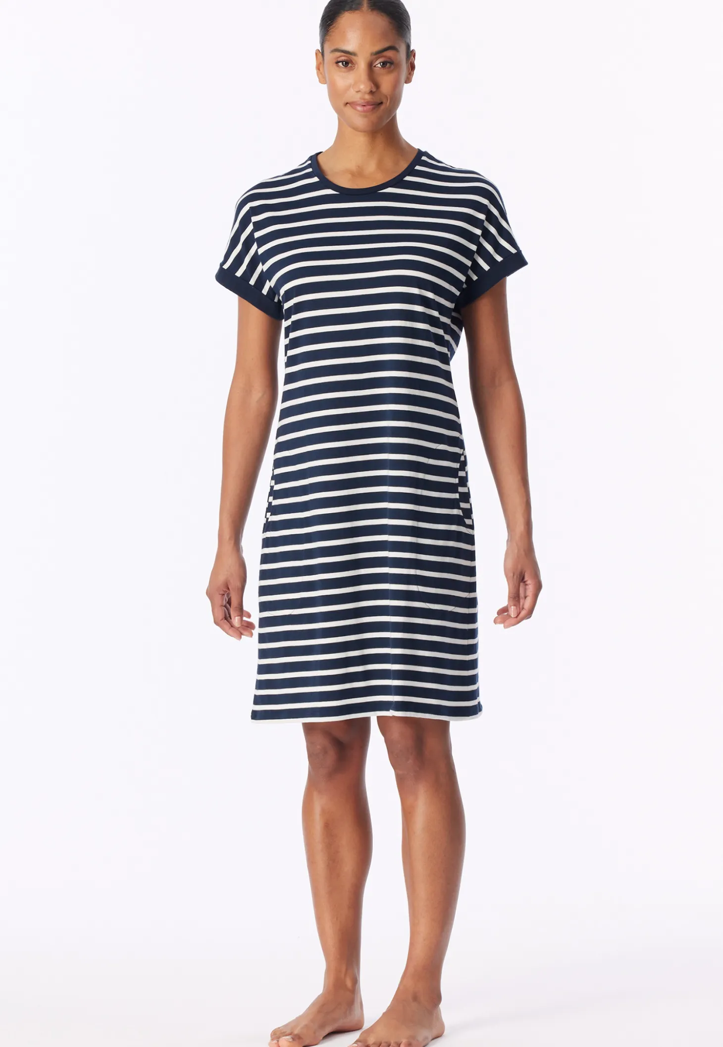 Sleepshirt kurzarm Streifen nachtblau - Casual Essentials