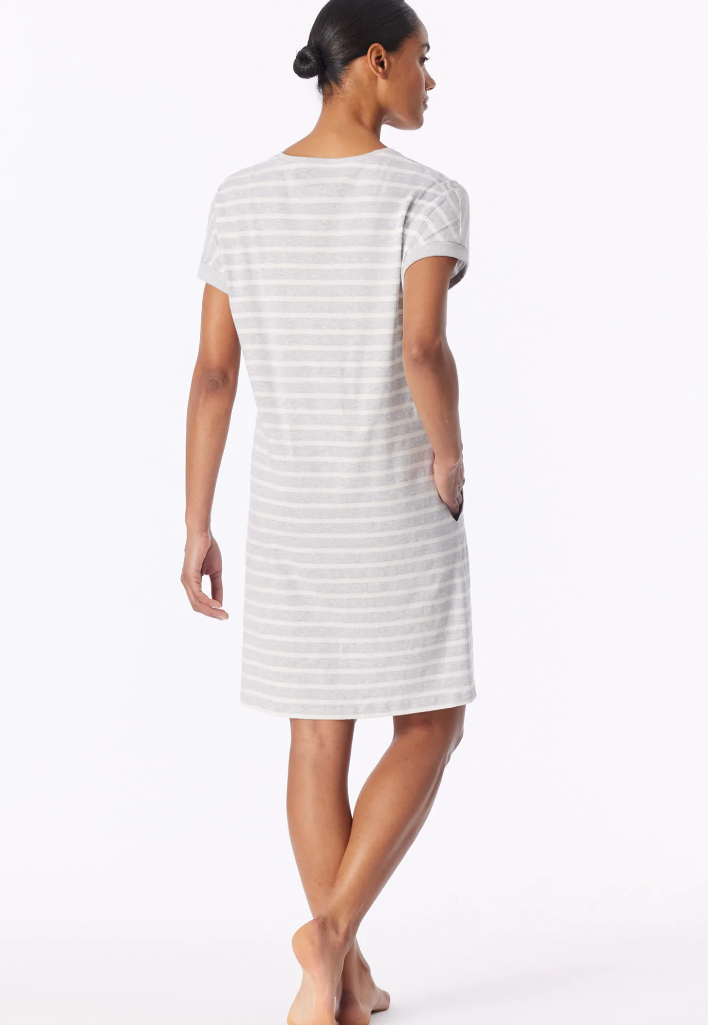 Sleepshirt kurzarm Streifen silbergrau-meliert - Casual Essentials