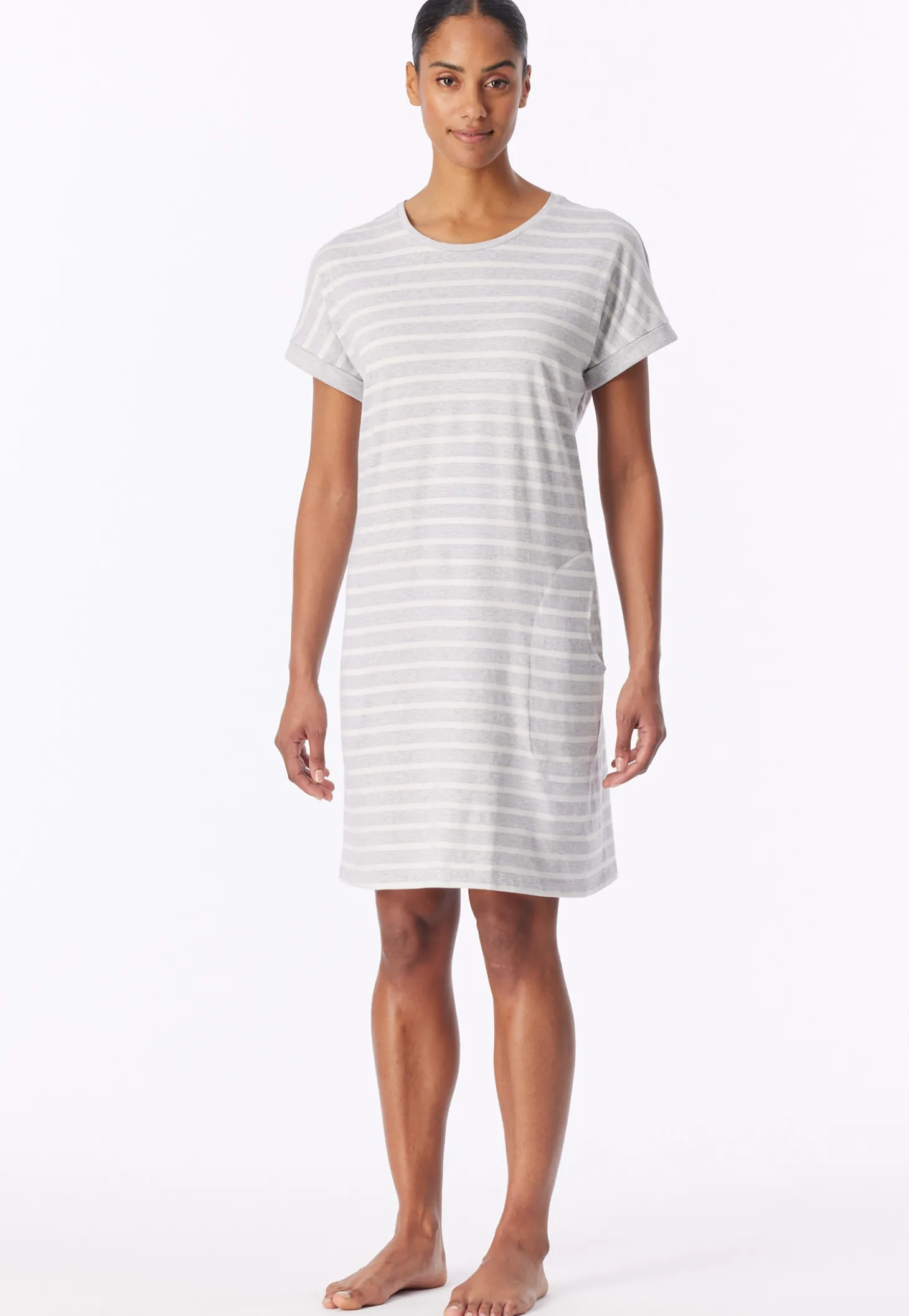 Sleepshirt kurzarm Streifen silbergrau-meliert - Casual Essentials