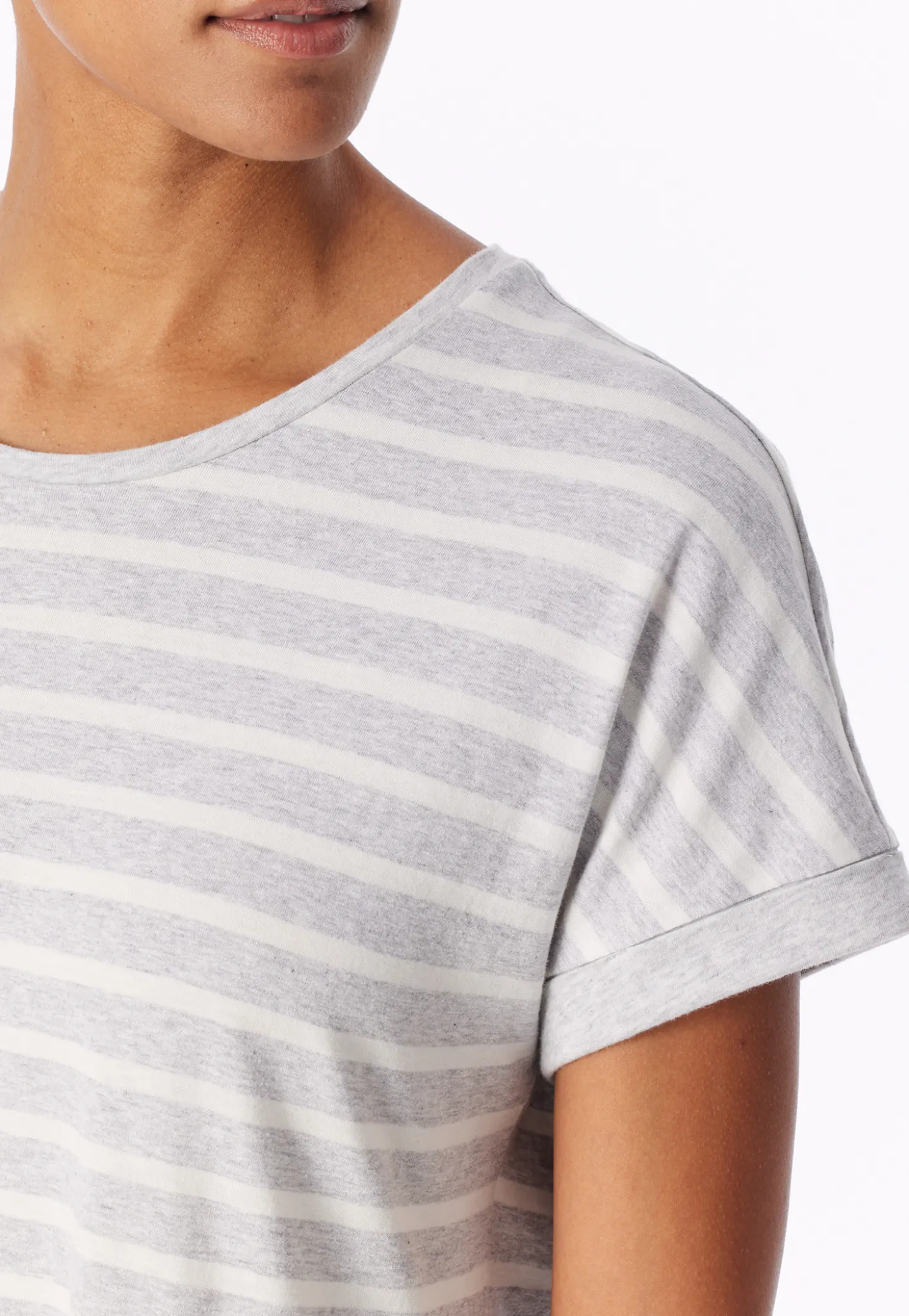 Sleepshirt kurzarm Streifen silbergrau-meliert - Casual Essentials