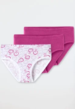 Slips 3er-Pack Smileys pink/weiß - Fine Rib