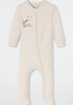 Strampler lang mit Fuß Teddybär beige-meliert - Baby