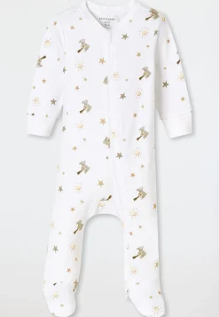 Strampler lang mit Fuß Teddybären weiß - Baby