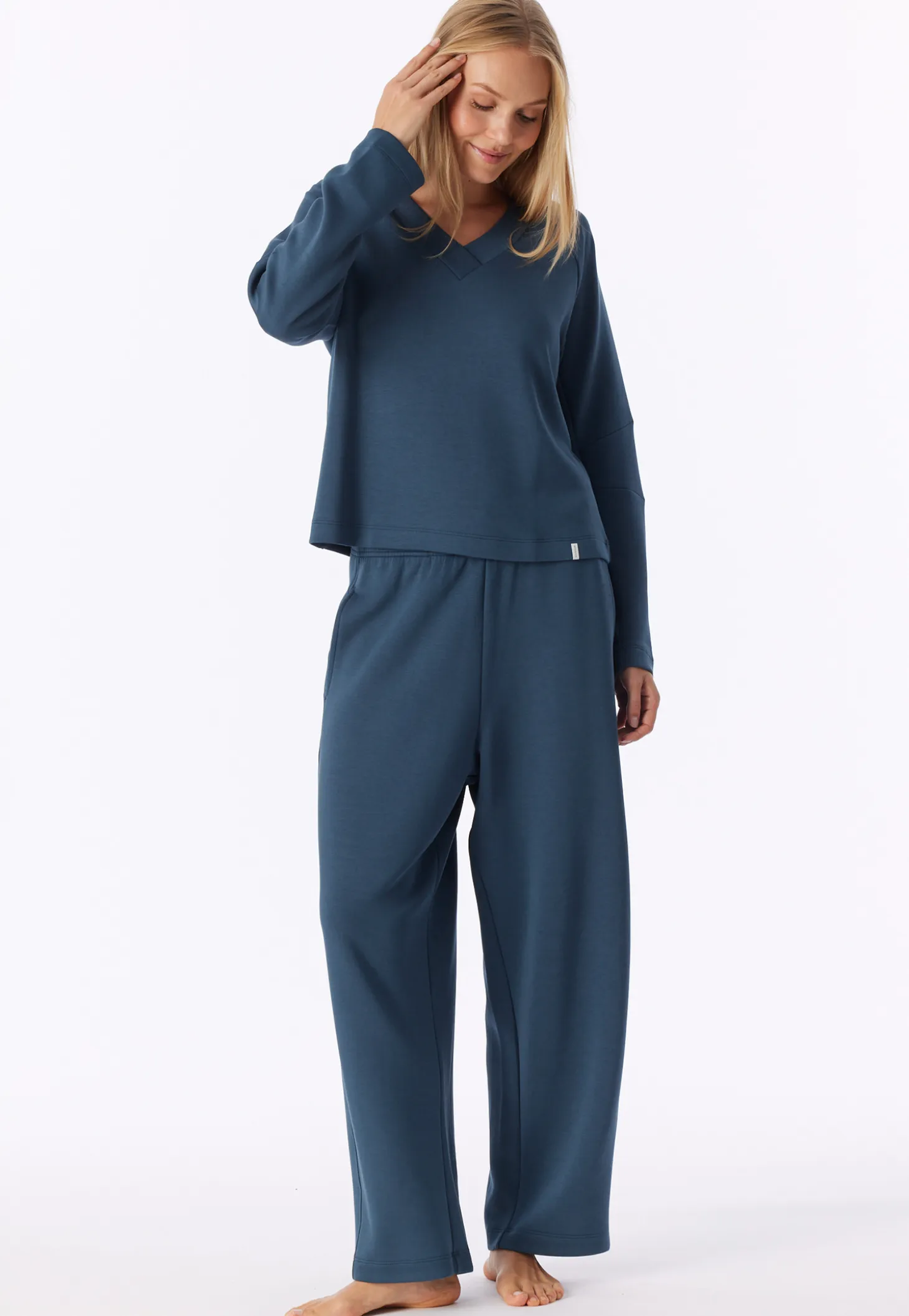 Sweatshirt langarm Doubleface V-Ausschnitt deep blue - Mix+Relax