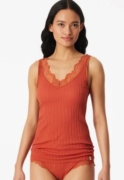 Trägertop Feinripp Nadelzug Spitze terracotta - Revival Marie