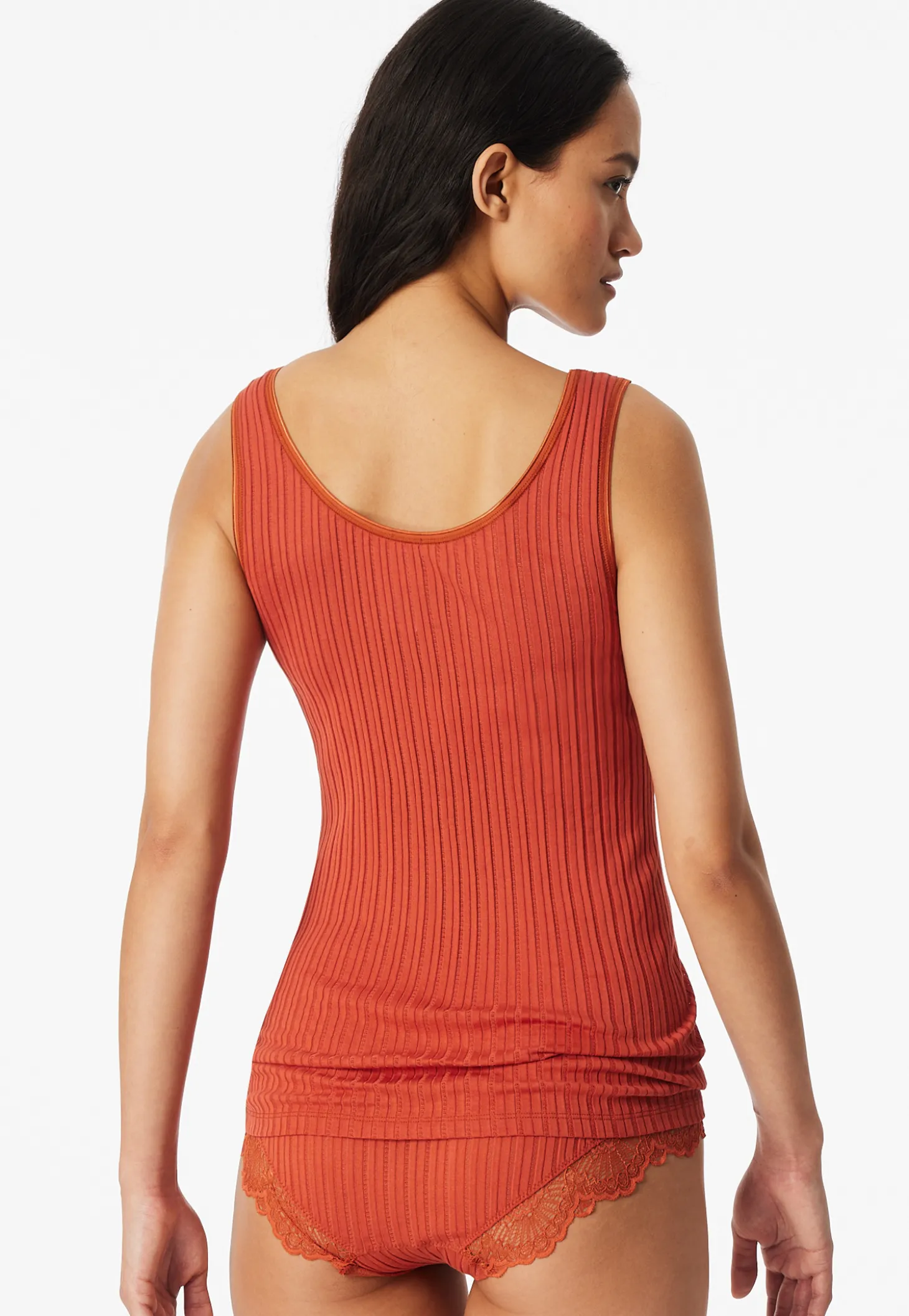 Trägertop Feinripp Nadelzug Spitze terracotta - Revival Marie