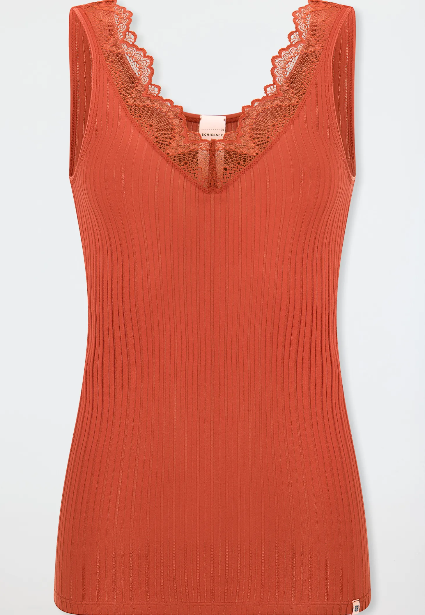 Trägertop Feinripp Nadelzug Spitze terracotta - Revival Marie