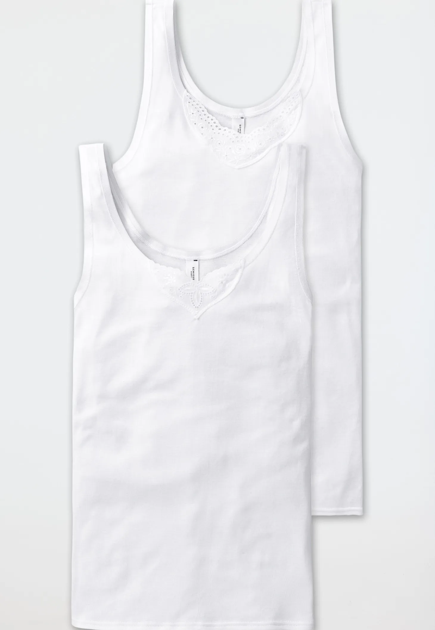 Trägertops 2er-Pack mit Stickerei weiß - Cotton Essentials